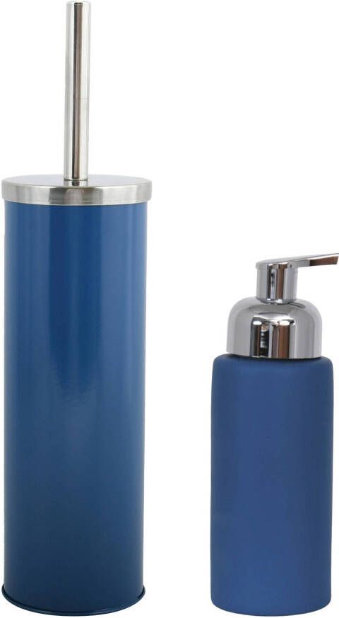 Spirella MSV Toiletborstel in houder 38 cm zeeppompje set Moods metaal keramiek blauw Badkameraccessoireset