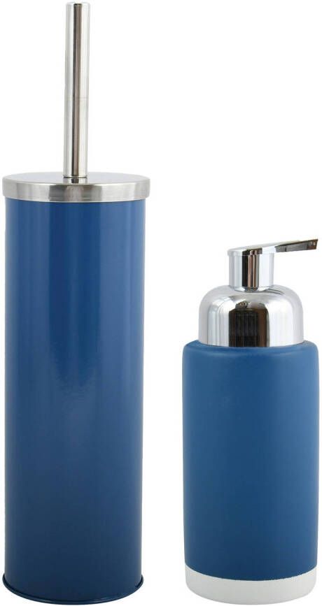 Spirella MSV Toiletborstel in houder 38 cm zeeppompje set Moods metaal keramiek blauw Badkameraccessoireset