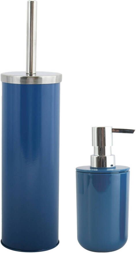 Spirella MSV Toiletborstel in houder 38 cm zeeppompje set Moods metaal kunststof blauw Badkameraccessoireset