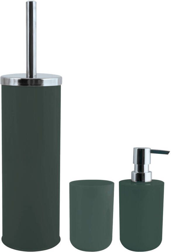 Spirella MSV Toiletborstel in houder beker zeeppompje badkamer set Moods metaal kunststof donkergroen Badkameraccessoireset