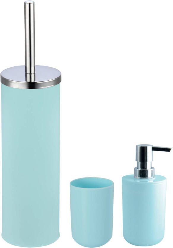 Spirella MSV Toiletborstel in houder beker zeeppompje badkamer set Moods metaal kunststof mintgroen Badkameraccessoireset
