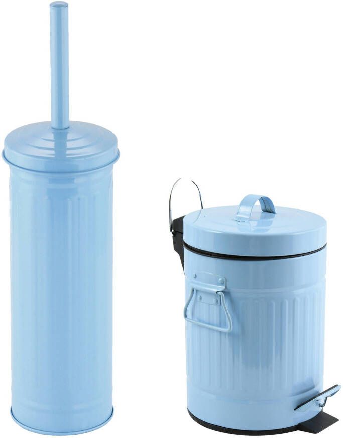 Spirella MSV Toiletborstel in houder pedaalemmer set Industrial metaal lichtblauw Badkameraccessoireset
