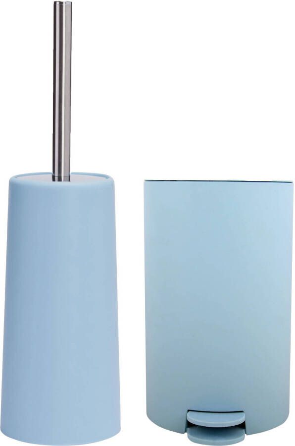 Spirella MSV Toiletborstel in houder pedaalemmer set Moods kunststof lichtblauw Badkameraccessoireset