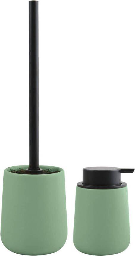 Spirella MSV Toiletborstel in houder zeeppompje badkamer set Malmo keramiek groen Badkameraccessoireset