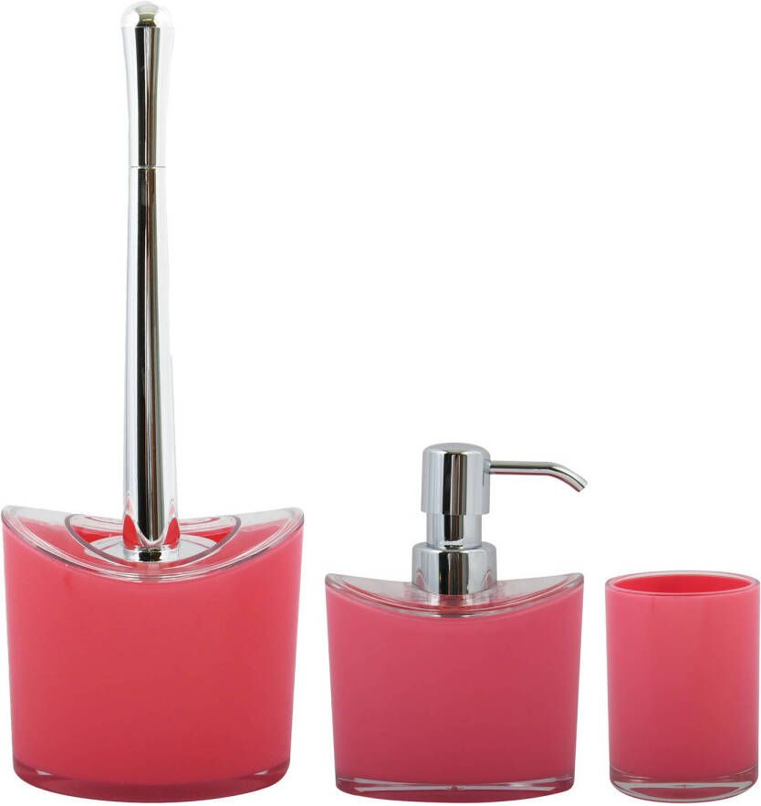 Spirella MSV Toiletborstel in houder zeeppompje beker badkamer set Aveiro kunststof fuchsia roze Badkameraccessoireset