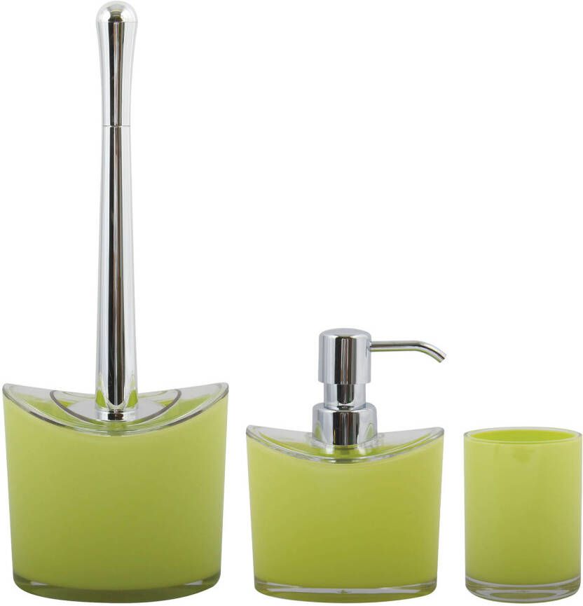Spirella MSV Toiletborstel in houder zeeppompje beker badkamer set Aveiro kunststof lime groen Badkameraccessoireset