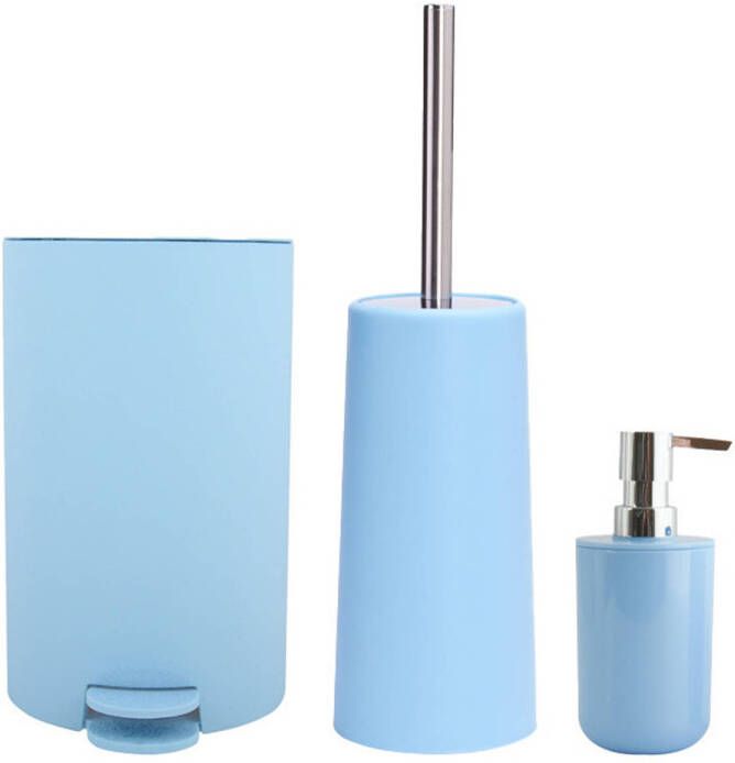 Spirella MSV Toiletborstel in houder zeeppompje pedaalemmer set Moods kunststof lichtblauw Badkameraccessoireset