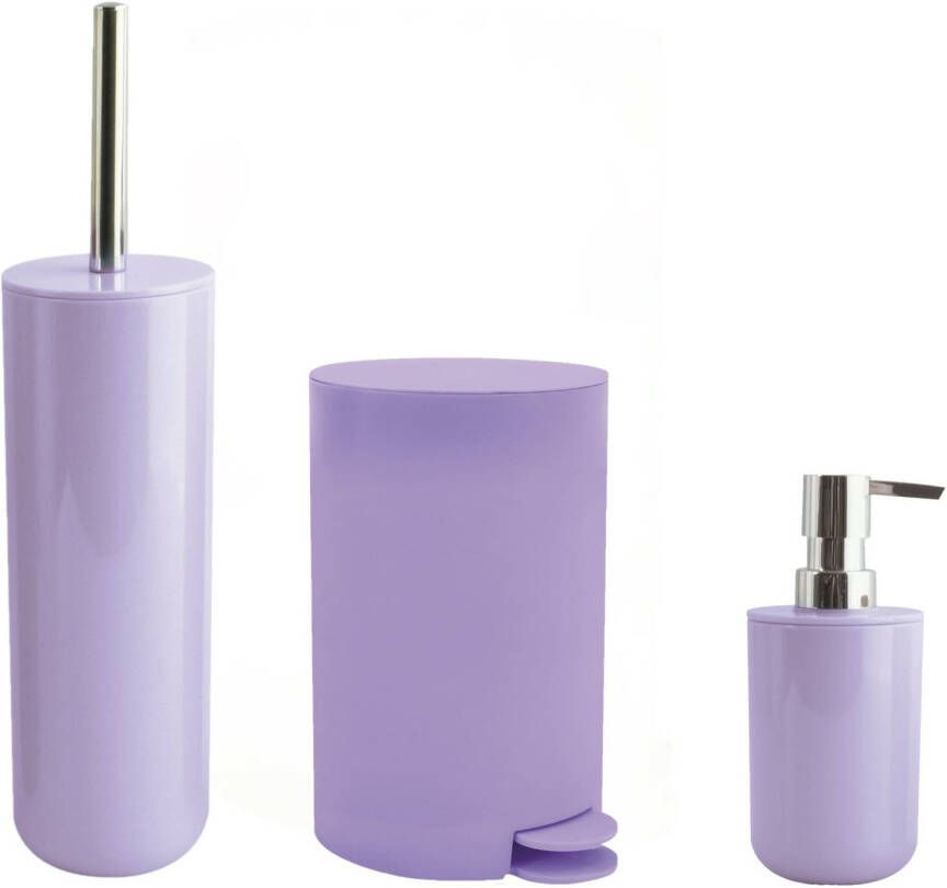 Spirella MSV Badkameraccessoire Moods pedaalemmer beker zeeppompje lila paars kunststof Badkameraccessoireset