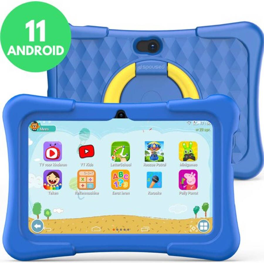 Spoused Kindertablet Tablet Kinderen 7 Inch 32 GB 3000 mAh Batterij Android 11.0 blauw