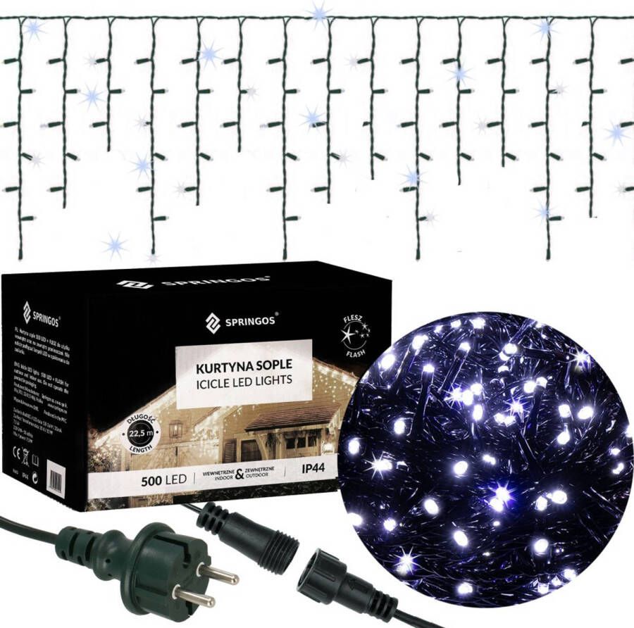 Springos IJspegel Verlichting Kerstverlichting Buiten 20 m + 2.5 m Snoer 500 LED Flash Koppelbaar Koel Wit