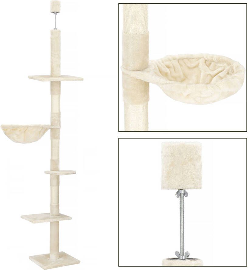 Springos Krabpaal 7 Etages Voor Katten Meubelbescherming 245- 260 cm crème