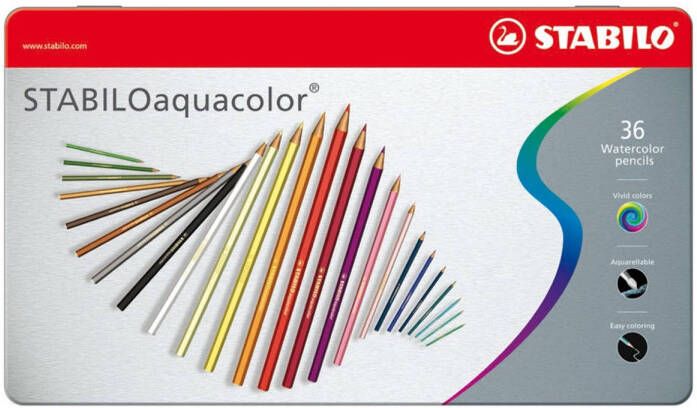Stabilo aquacolor premium aquarel kleurpotlood metalen etui met 36 kleuren