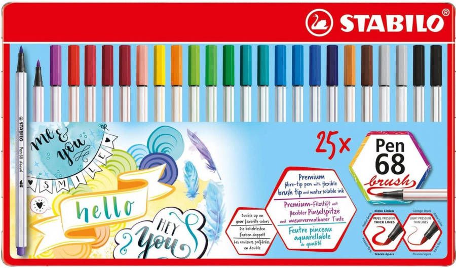 Stabilo Pen 68 brush metalen etui 25 stuks