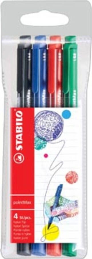 Stabilo schrijfstift Point Max etui met 4 stuks in geassorteerde standaard kleuren