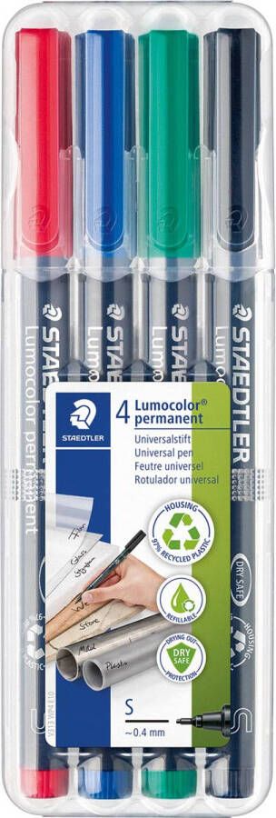 Staedtler Lumocoler 313 OHP-marker permanent 0 4 mm etui van 4 stuks in geassorteerde kleuren 10 stuks