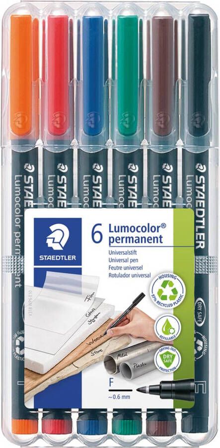 Staedtler Lumocoler 318 OHP-marker permanent 0 6 mm etui van 6 stuks in geassorteerde klassieke kleur 10 stuks