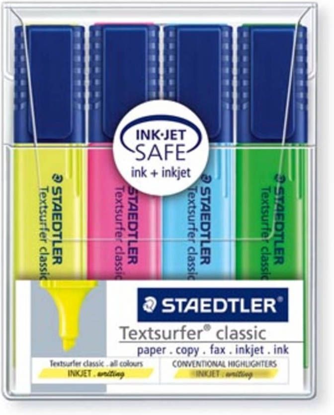 Staedtler Markeerstift Textsurfer Classic etui van 4 stuks: geel roze blauw en groen