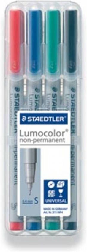 Staedtler OHP-marker Lumocolor Non-Permanent geassorteerde kleuren box met 4 stuks superfijn 0 4 mm