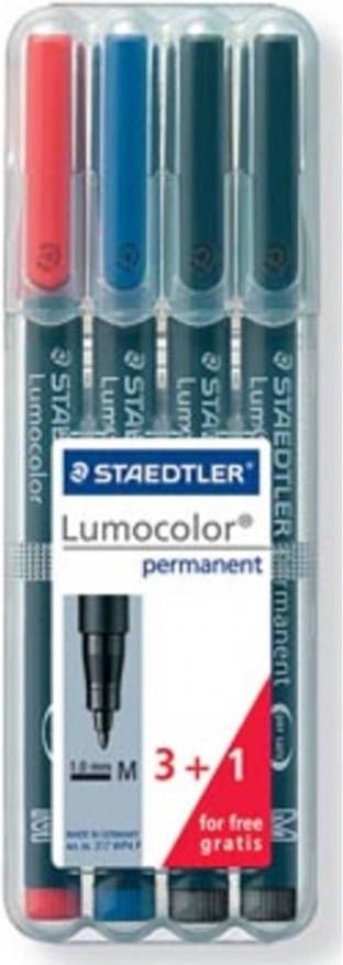 Staedtler OHP-marker Lumocolor Permanent geassorteerde kleuren box met 4 stuks medium 1 mm