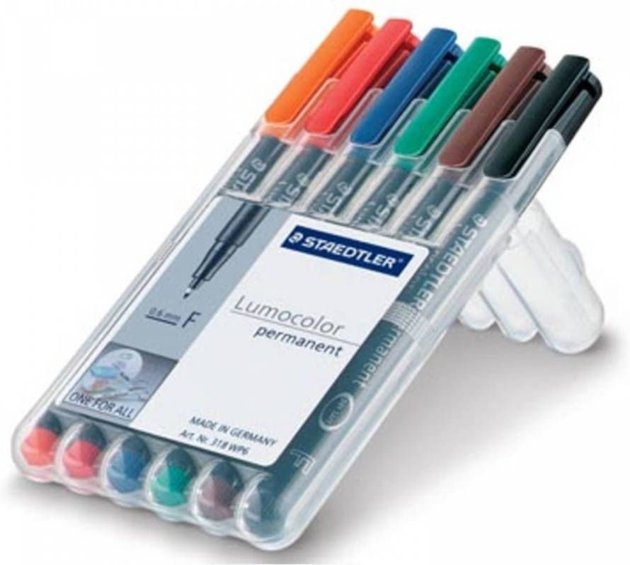 Staedtler OHP-marker Lumocolor Permanent geassorteerde kleuren box met 6 stuks fijn 0 6 mm