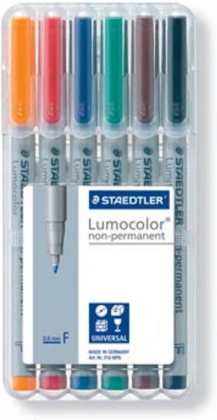 Staedtler OHP-marker Lumocolor Permanent geassorteerde kleuren box met 6 stuks medium 1 mm
