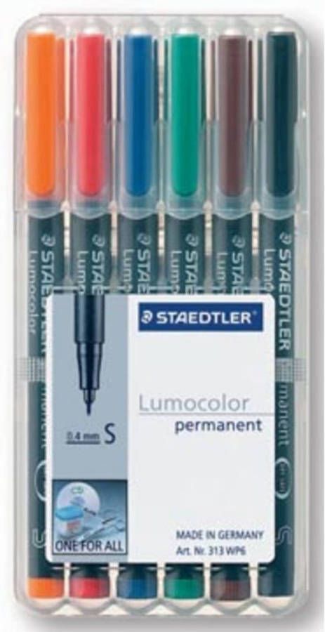 Staedtler OHP-marker Lumocolor Permanent geassorteerde kleuren box met 6 stuks superfijn 0 4 mm