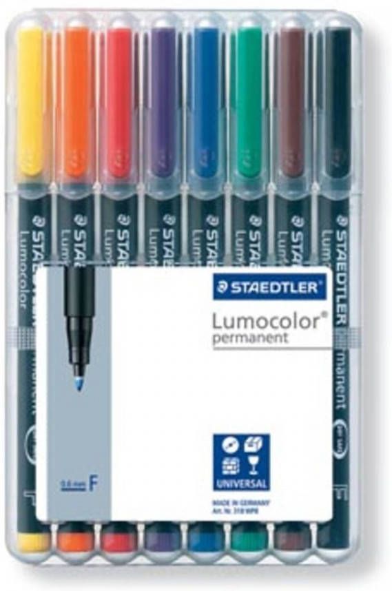 Staedtler OHP-marker Lumocolor Permanent geassorteerde kleuren box met 8 stuks fijn 0 6 mm