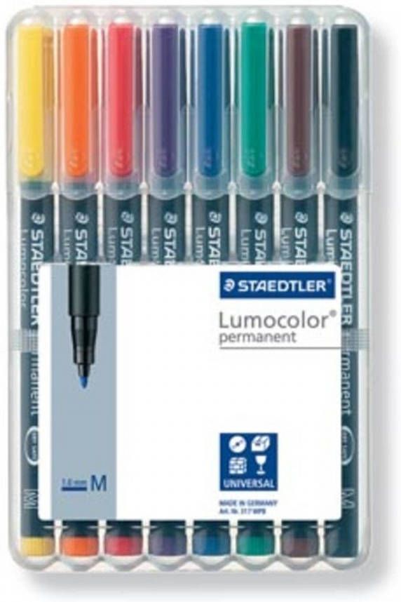 Staedtler OHP-marker Lumocolor Permanent geassorteerde kleuren box met 8 stuks medium 1 mm