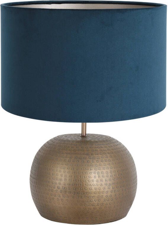 Steinhauer Brass tafellamp met blauwe velvet kap 44 cm hoog E27 brons