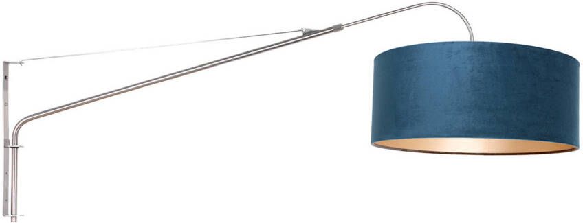 Steinhauer Elegant Classy wandlamp lange arm 145 cm diep staalkleurig met blauwe kap