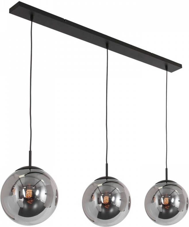 Steinhauer Bollique eettafellamp drielichts rookglas E27 verstelbaar in hoogte zwart