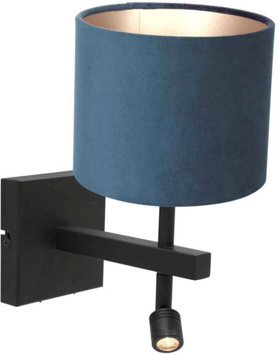 Steinhauer Stang wandlamp E27 32 cm hoog incl. leeslampje draai- en kantelbaar zwart met blauwe kap