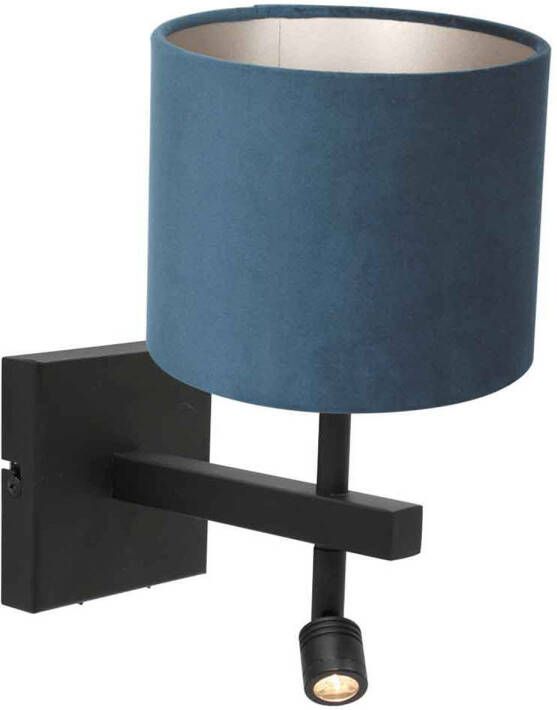 Steinhauer Stang wandlamp E27 32 cm hoog incl. leeslampje draai- en kantelbaar zwart met blauwe kap