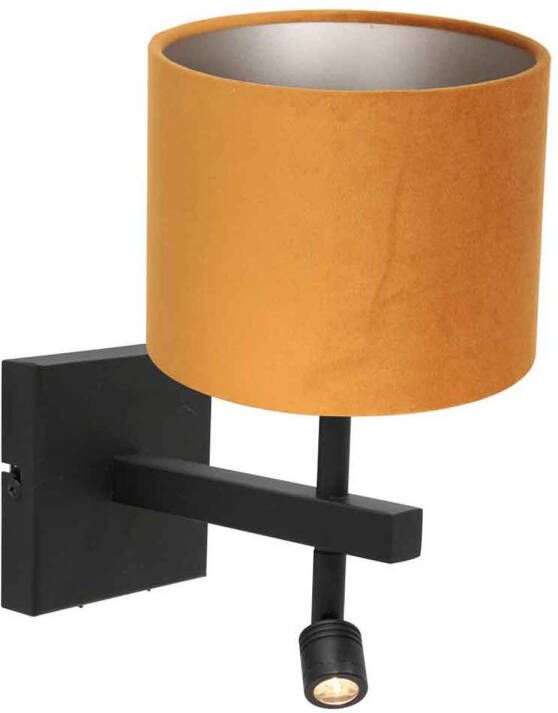 Steinhauer Stang wandlamp E27 32 cm hoog incl. leeslampje draai- en kantelbaar zwart met okergele kap