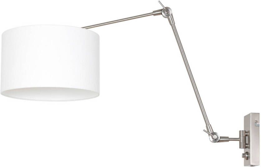 Steinhauer Prestige Chic wandlamp kap ⌀30 cm tot 105 cm diep dimmer op het product E27 staal en wit linnen