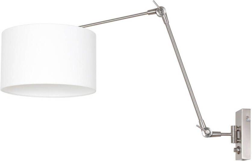 Steinhauer Prestige Chic wandlamp kap ⌀30 cm tot 105 cm diep dimmer op het product E27 staal en wit linnen