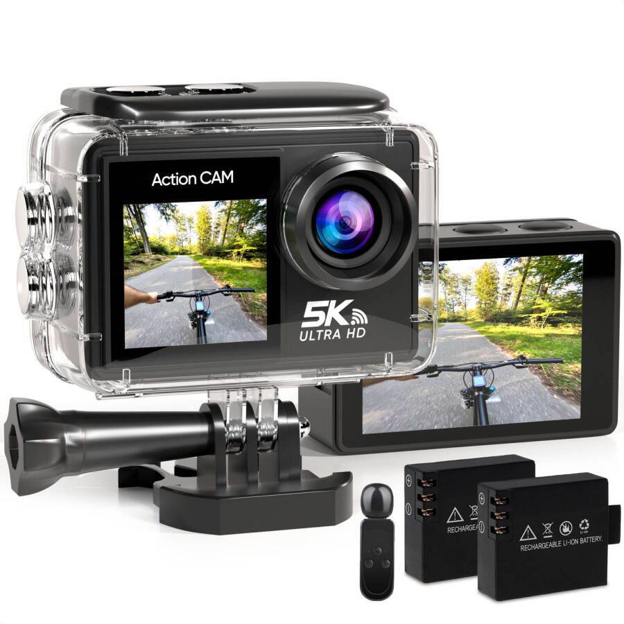 Strex Action Camera 5K 50MP 60FPS 30M Waterdicht WiFi Touchscreen Externe Microfoon Inclusief Accessoires