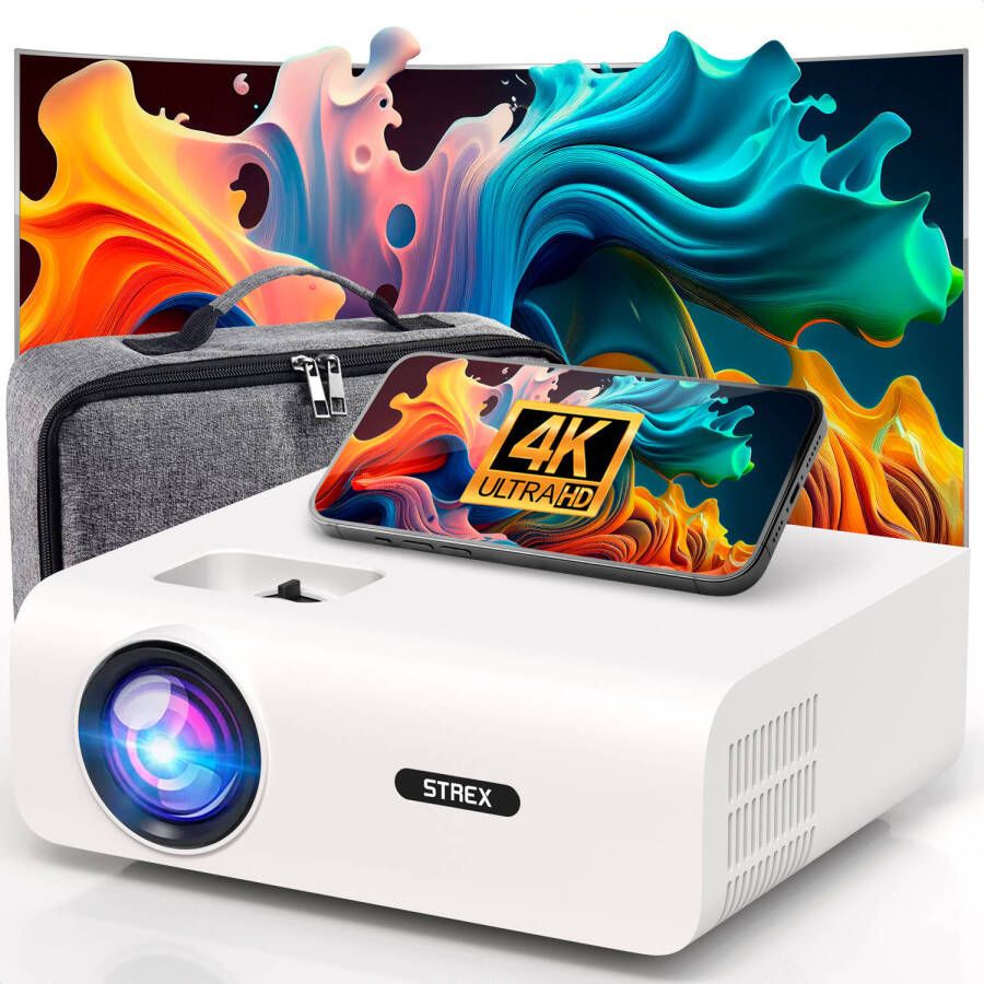 Strex Beamer 1080P Full HD 15000 Lumen Draadloos Streamen Inclusief Tas Projectiescherm WiFi Bluetooth