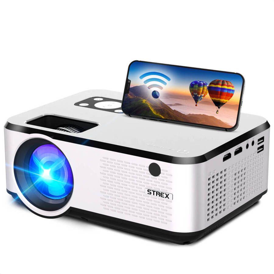 Strex Beamer HD 1920x1080P 7000 Lumen Streamen Vanaf Je Telefoon Met WiFi Mini Projector Incl. 100