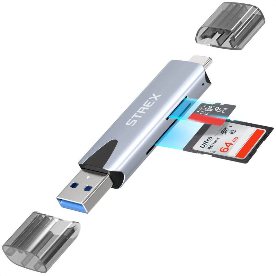 Strex Kaartlezer Card Reader USB 3.0 USB C 2-In-1 SD Kaart TF Kaart Geheugenkaartlezer