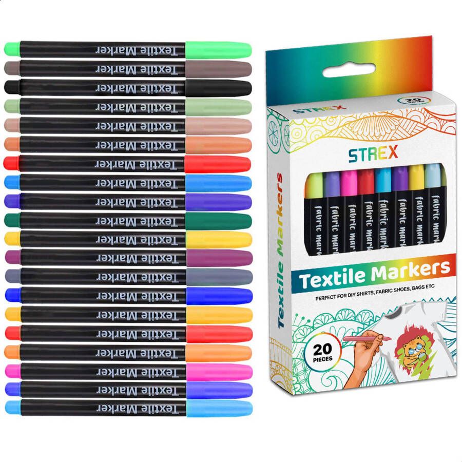 Strex Textielstiften 20 stuks Kleding stiften Textielmarkers Textiel Stiften