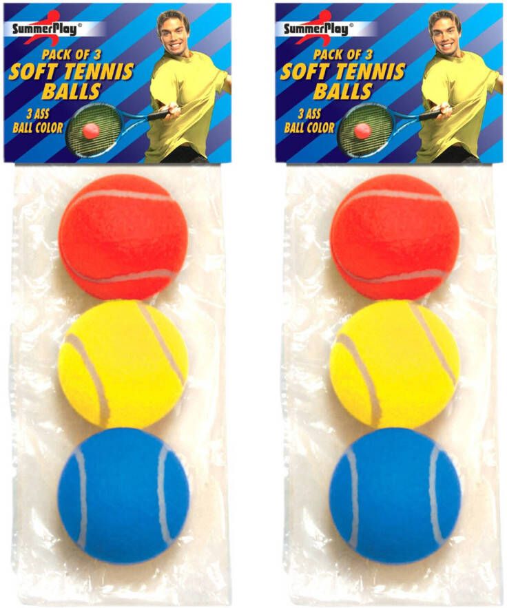 Summerplay Set van 6x stuks gekleurde soft foam tennisballen 7 cm Tennisballen