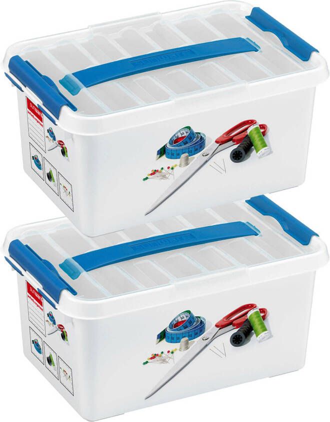 Sunware Q- 2x -LINE Opberg box opbergdoos met tray kunststof 30 x 20 x 14 5 cm naaidoos Opbergbox