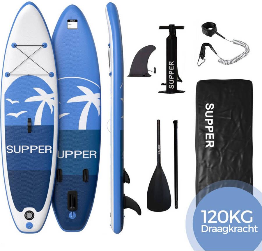 SUPPER Sup Board Max. 120KG Opblaasbaar Paddle Board inclusief accessoires (285 x 76 cm Blauw)