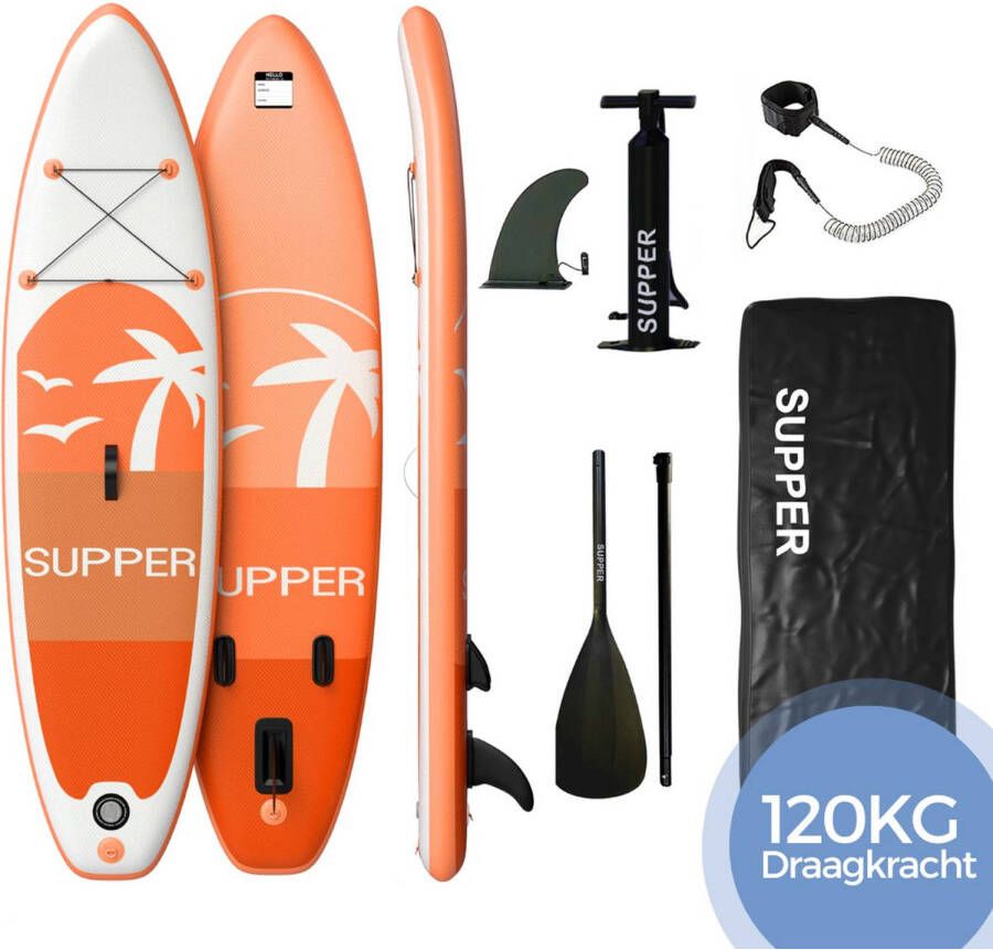 SUPPER Sup Board Max. 120KG Opblaasbaar Paddle Board inclusief accessoires (285 x 76 cm Oranje)