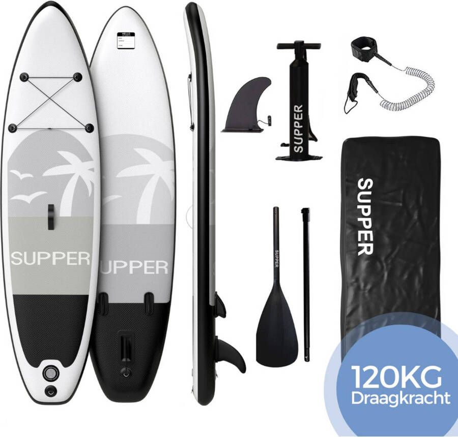 SUPPER Sup Board Max. 120KG Opblaasbaar Paddle Board inclusief accessoires (285 x 76 cm Zwart)