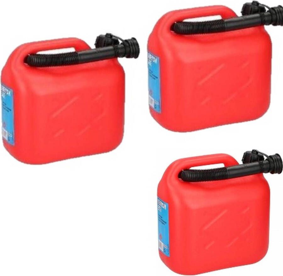 Synx Tools 3x Jerrycan benzine 10L Rood voor brandstof en Water Auto Tank- inclusief schenktuit Met Tuit benzine