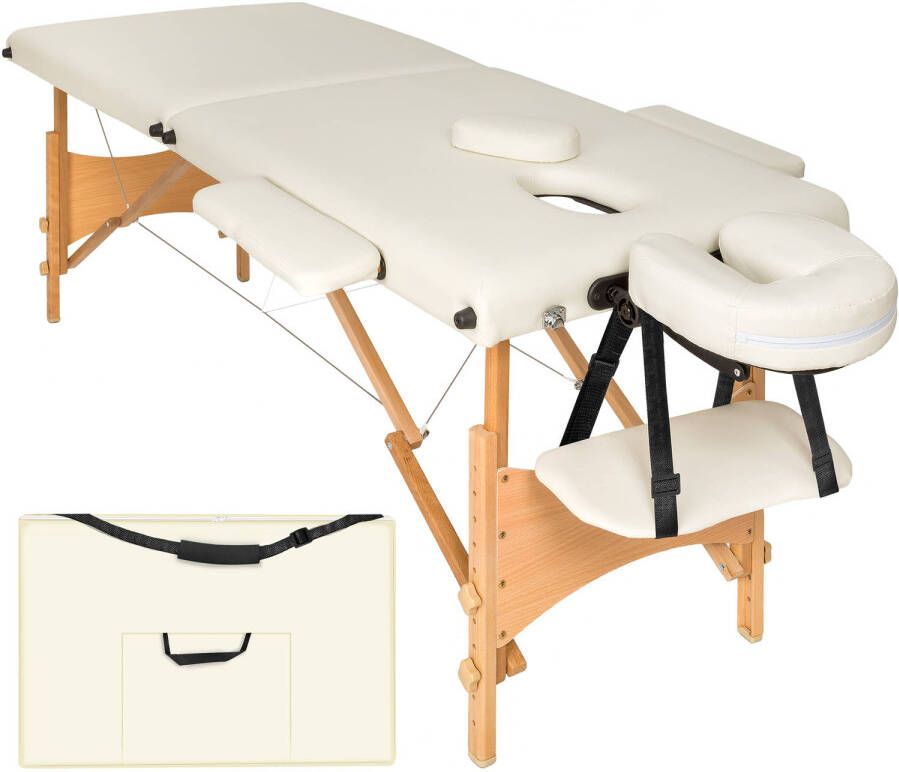 Tectake 2 zones mobiele massagetafel beige 5cm + draagtas 401462