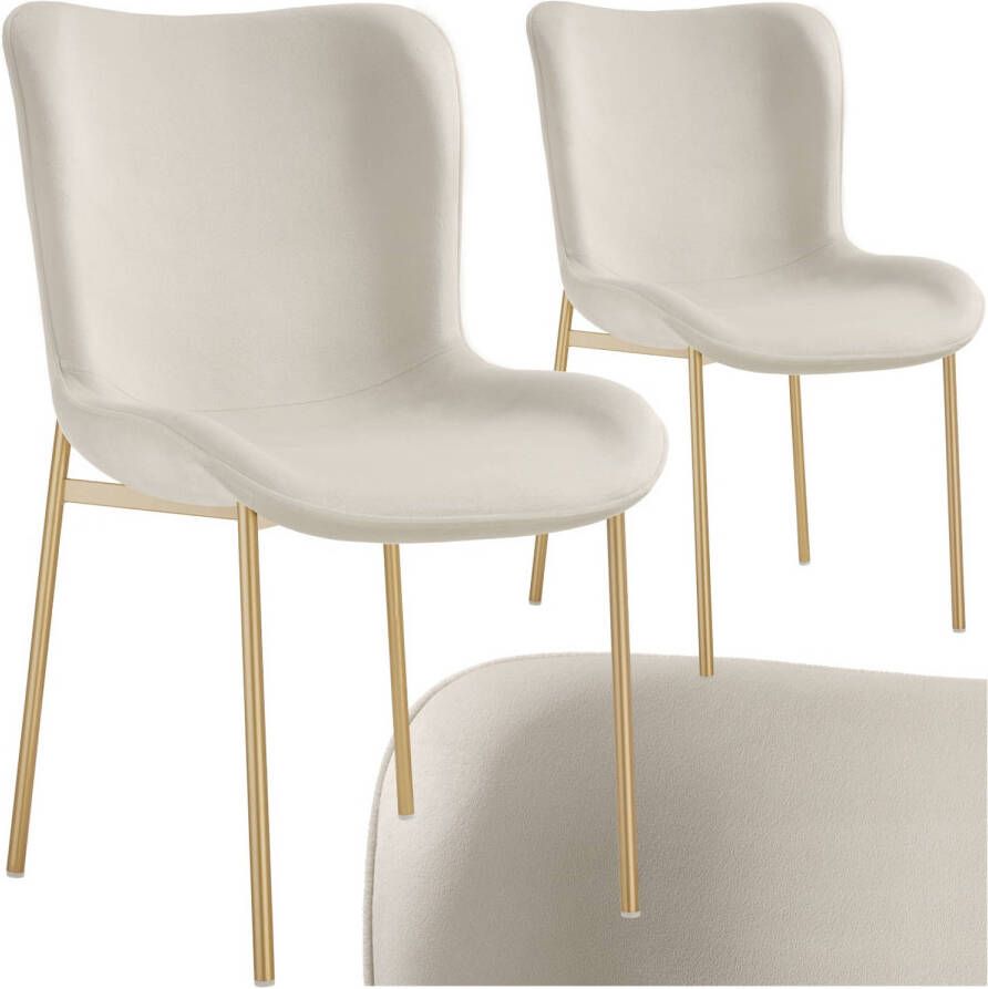 Tectake 2x gestoffeerde eetkamerstoel Fluweellook beige goud