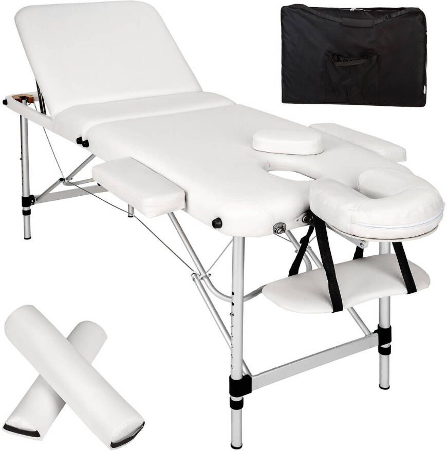 Tectake 3 Zones massagetafel wit met rolkussens en tas 404635